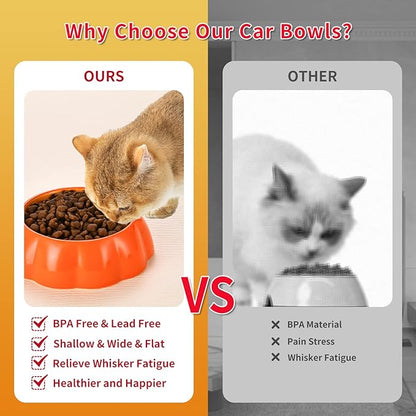 LOLYKITCH Ceramic Cat Food Bowl Set - 6 Inch Wide Shallow Bowls for Whisker Relief, Colorful & Cute - Microwave & Dishwasher Safe