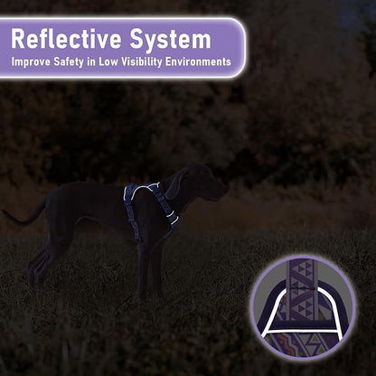 Dog Vest Harness No Pull Easy Walker Pet Harness for Walking Training Hiking for M Sized Dogs with 2 Leash Clips 3 Buckles ID Card Reflective Strip Soft Padded Handle, Tribal, French Bulldog