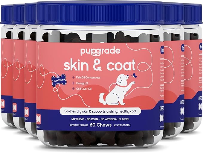 PupGrade Skin & Coat Soft Chew Supplement for Dogs – Supports Healthy Skin, Coat, and Immune Function - Rich in Natural Fish Oil, Omega Fatty Acids, and Vitamins – 360 Soft Chews