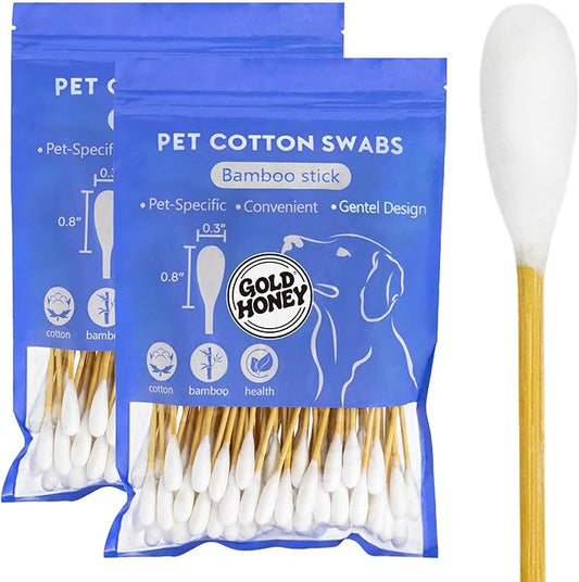 GOLD HONEY 6 Inch Large Cotton Swabs, 200PCS Dog Ear Swabs with Bamboo Handle for Dogs, Pet-Specific, Gentle Design, Lint-Free, Canine Cotton Stick Ear Cleaning