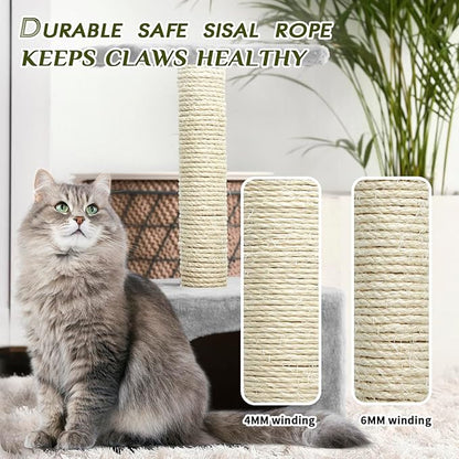 White Sisal Rope 1/6 Inch by 164-Feet for Cat Scratching Post Tree Tower Replacement Repair and Replace, DIY Hemp Twine Rope for Kittens Shelves Furniture Window Bed Perch House Climbing, 4mm by 50m