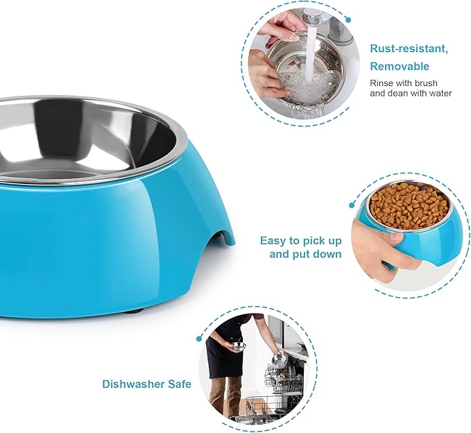 Elevated Dog Bowls Set - Non-Slip Raised Pet Feeder with Medium (2 Cups) & Large (4 Cups) Stainless Steel Bowls - Includes Durable Resin Stand for Puppies, Adult Dogs & Cats - Blue