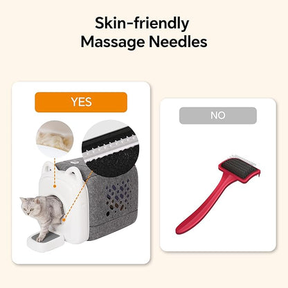 automatic cats self groomer - 360° Surround Skin Friendly cat grooming supplies,Cat Brushes with biomimetic cat tongue brush Include And Smart feeder For Long, or Short Haired [White]