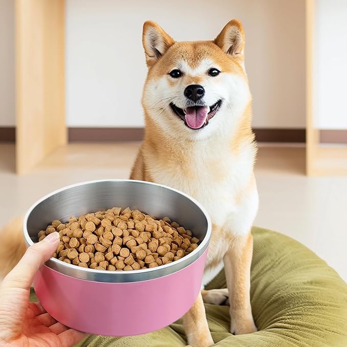 LIANLAI Dog Bowls Large Sized, Rust-Resistant Stainless Steel Dog Bowls, Non Slip Puppy Dishes, Dishwasher Safe (Pink，64 oz)