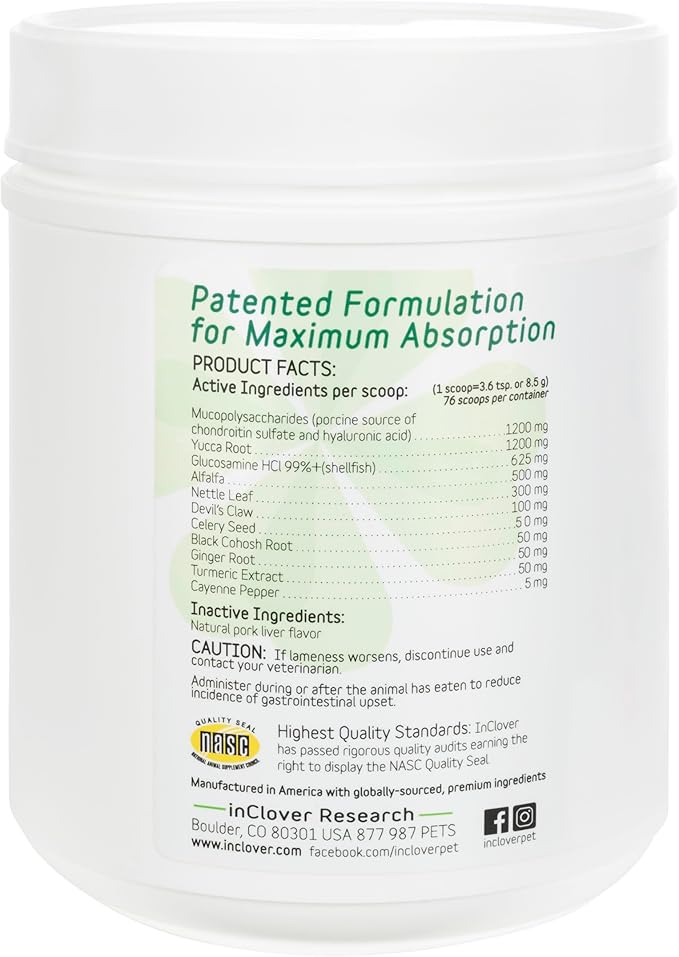 InClover Connectin Natural Hip & Joint Supplement for Dogs with Glucosamine, Chondroitin & Hyaluronic Acid - Powder for Dog Mobility, Comfort & Active Lifestyle Support, 23oz