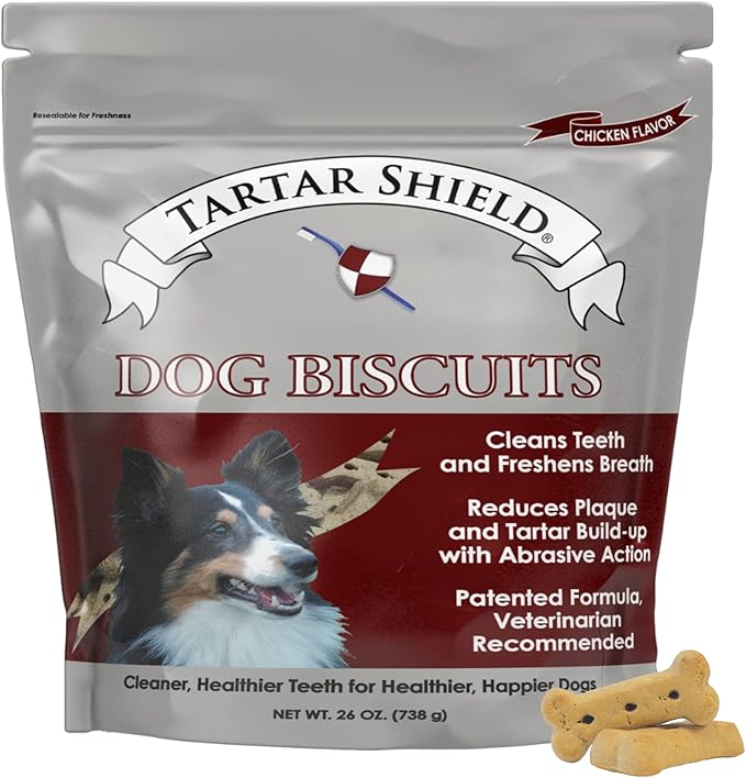 Tartar Shield Dental Dog Biscuits | Safe Daily Treats | Cookie Cleans Teeth & Gums Fresh Breath Natural Oral Health Support | Tasty Lean Chicken Flavor | USA Made