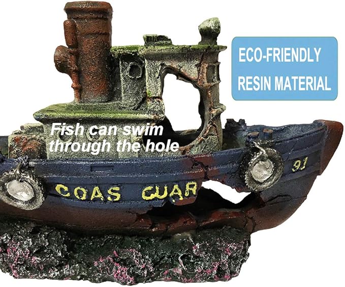 SLOCME Aquarium Large Shipwreck Decorations - Fish Tank Lifelike Ship Decor，Resin Material Large Pirate Ship Decor