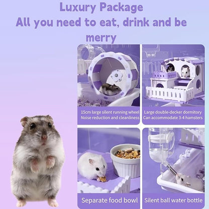 Large Acrylic Hamster Cage14.6x10.2x12.6in-Multi-Level Habitat for Dwarf/Syrian Hamsters-Mice (Ventilated Top-Removable Base) Expandable Small Animal Enclosure (Purple Hamster Cage, 14.6x10x12.6)