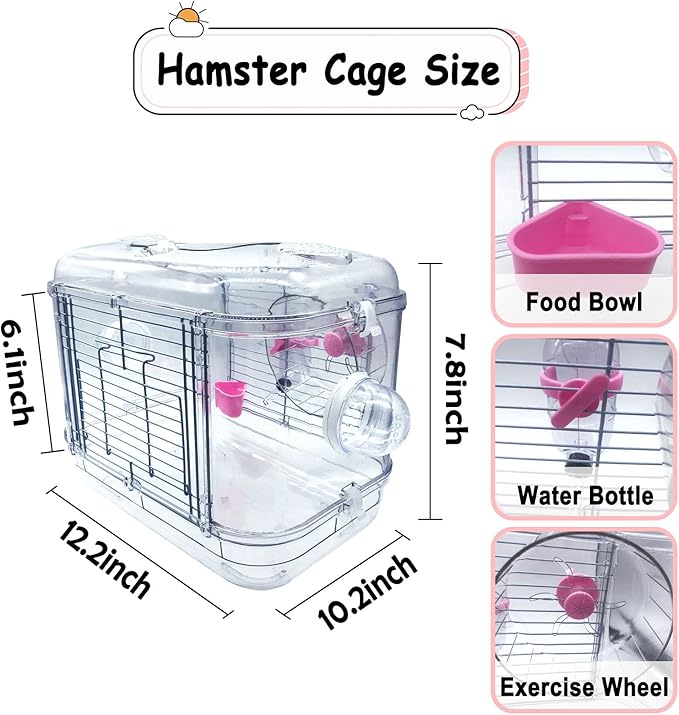Kathson Small Animal Carry Cage for Hamsters, Gerbils, Mice - Transparent, Portable, Convenient