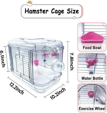 Kathson Small Animal Carry Cage for Hamsters, Gerbils, Mice - Transparent, Portable, Convenient