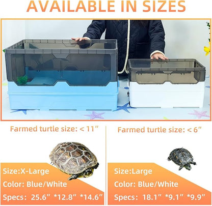 Turtle Habitat Tank Kit– Fresh Filtration, Waterplay Fun, Diverse Living, Heat Lamp, Water Pump and Convenient Water Changes in Turtle cage Tanks (Blue, XL)