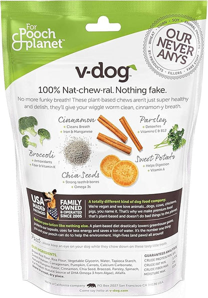 V-dog Dog Treats - Vegan Breathbone Teeth Cleaning Dental Bones - Fresh Breath - 8 Ounces - Minis - All Natural, Made in USA - 10 Bones - 3" Long - Easy to Digest