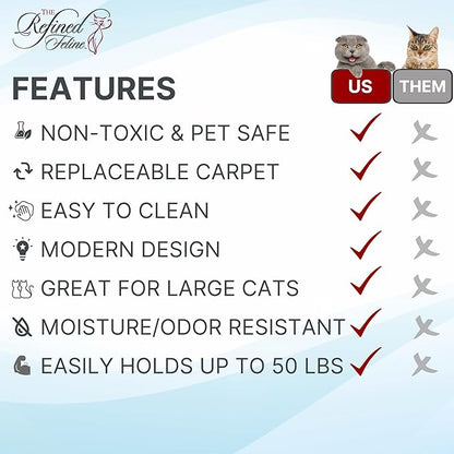 THE REFINED FELINE 22 Inch Lotus Leaf Cat Shelf in Black Espresso with Replaceable Carpet, Playing, Climbing, & Lounging Cat Shelves and Perches for Wall, Cat Hammock Bed Furniture for Large Cats