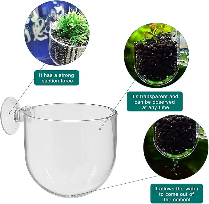 Uenhoy 5 Pcs Plastic Aquatic Plant Pots, Aquarium Plant Pots with Suction Cups, Acrylic Aquarium Planter, Red Shrimp Live Plant Fish Tank Holder