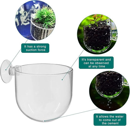 Uenhoy 3 Pcs Plastic Aquatic Plant Pots, Aquarium Plant Pots with Suction Cups, Acrylic Aquarium Planter, Red Shrimp Live Plant Fish Tank Holder