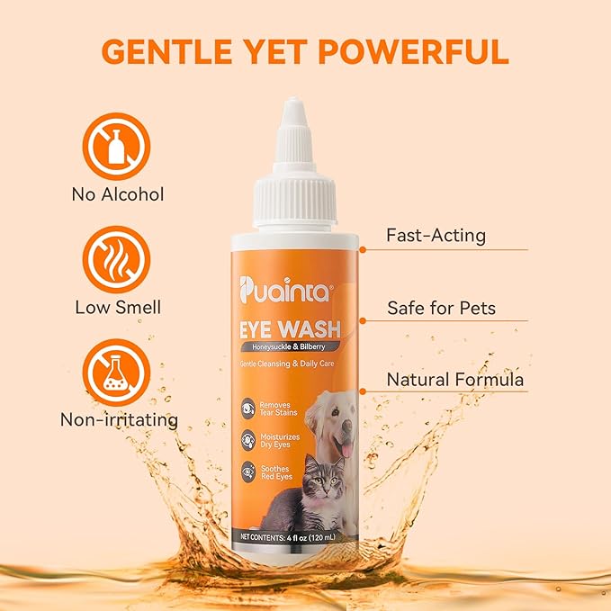 Dog Eye Drops, Eye Infection Treatment, Eye Drops for Dogs & Cats, Soothe Irritation Pink, Dry Eyes, Itchy Eye Wash Tear Stains, Debris Cleaner, Natural Daily Eye Care, Safe for Pets-8oz