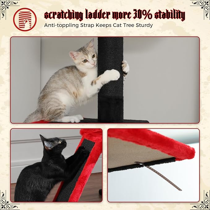 PETEPELA Floor to Ceiling Cat Tree[83"-108"], Cat Tower 5 Levels, Height Adjustable, Cat Scratching Post with Top Perches and Spacious Condo for Large Indoor Cats, Black