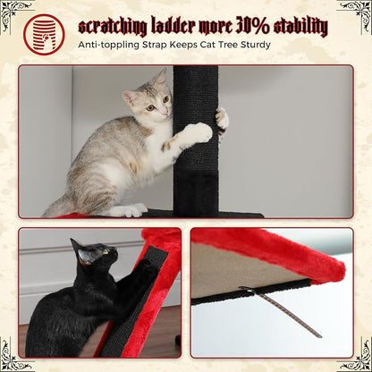 PETEPELA Floor to Ceiling Cat Tree[83"-108"], Cat Tower 5 Levels, Height Adjustable, Cat Scratching Post with Top Perches and Spacious Condo for Large Indoor Cats, Black