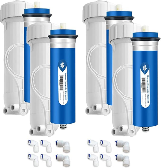 Membrane Solutions 400 GPD RO Membrane with Housing Set, Reverse Osmosis Membrane and 1812/2012 Housing for Maple Syrup DIY and Aquarium Water Systems (4 Pack)