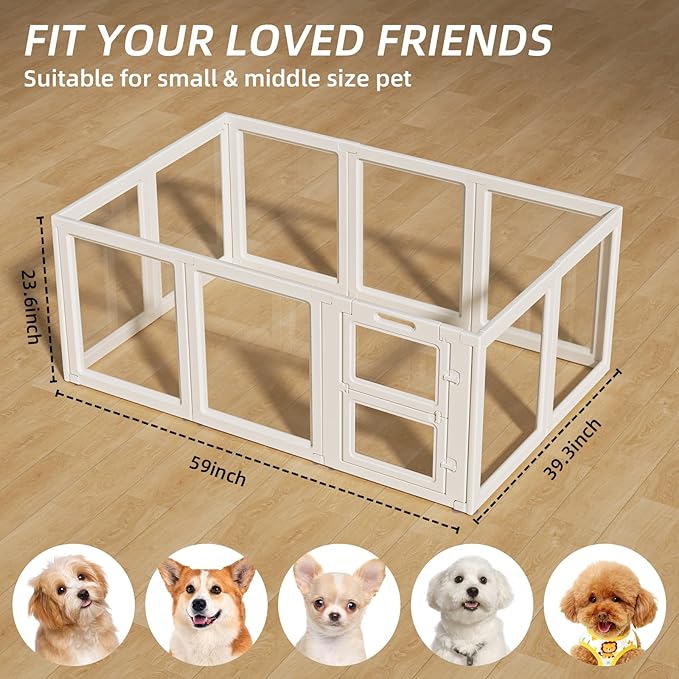 Clear Acrylic Dog Playpen Indoor,Transparent Dog Pen,Easy to Assemble and Clear pet Pen for Puppy Dog, Rabbit and cat,Sturdy and Easy to Clean Plastic pet Fence (White, 23.6" H, 12PCS)