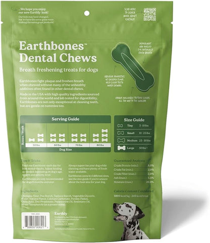 Presidio Earthbones (Formerly Terrabones) Dental Chews, Dog Teeth Cleaning Treat, Large, 6 Treats