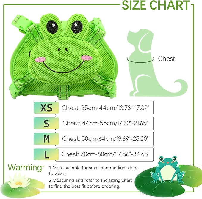 IDOMIK Dog Backpack Harness, No-Pull Dog Backpack with D-Ring for Small Medium Dogs, Cute Self Carrier Backpack for Dogs to Wear, Adjustable Doggy Backpacks for Traveling Camping Hiking, Frog, M