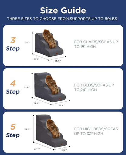 Gray Curved Dog Stairs Ramp for High Beds 22.8" H, 4-Step Dog Steps for Small Dogs and Cats, Pet Stairs for High Bed Climbing, Non-Slip Balanced Pet Step