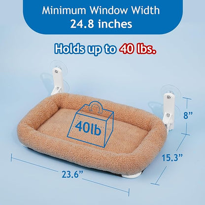 Zakkart Foldable Cat Hammock for Window - Cordless, Machine Washable Bed, Robust Metal Frame & ABS Brackets - Cat Window Perch for Large Cats and Kitten (Brown Bolster Bed, Large)