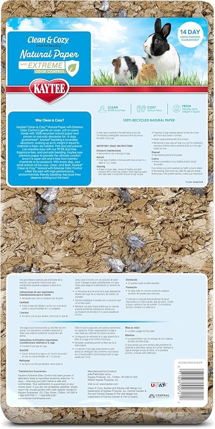 Kaytee Clean & Cozy Natural Paper with Extreme Odor Control Bedding, Made with 100% Recycled Paper