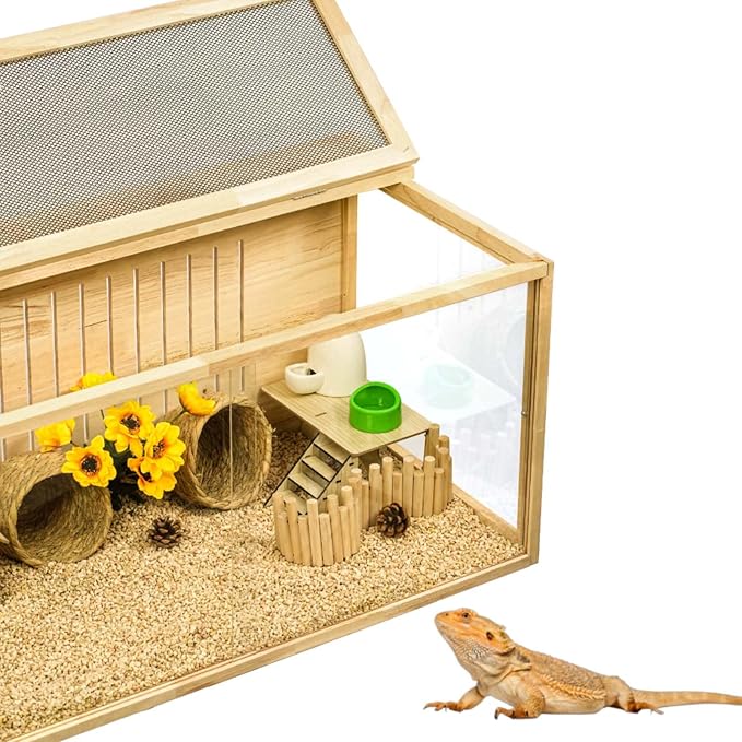 Hamster Cage and Habitats Chewproof Wooden Small Animal Cage for Rutin Chicken Guinea Pig Chinchilla Gerbil Reptile Solid Built L