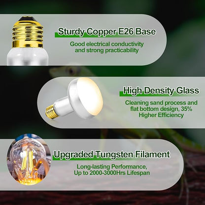 100W Reptile Heat Lamp Bulbs 2 Pack, UVA Basking Light Bulb with Simulate Natural Sunlight & E26 Base - 3000Hrs Basking Heating Lamp Bulb for Bearded Dragons, Turtles, Snakes, Lizards