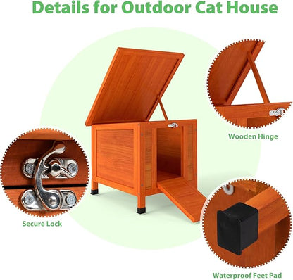 Coziwow Rabbit Hutch, Outdoor Cat House Weatherproof, Bunny Cage Indoor with Openable, Portable Small Animals Shelters with Nonslip Ramp for Hideout Rabbits/Feral Cats/Chicken/Small Animals-Orange