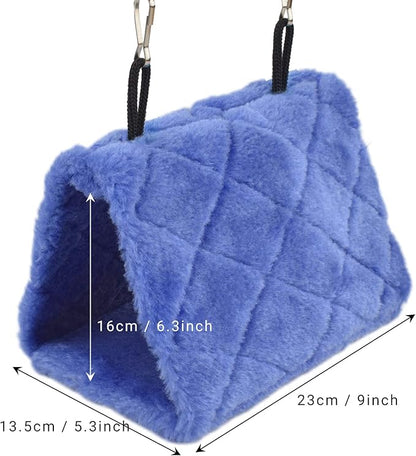 Pet Bird Nest Hammock Hanging Cave Cage Plush Snuggle Happy Hut Tent Bed (Medium, Deep Blue)