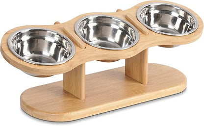 Elevated Cat Bowls Raised Cat Food Bowls, 15° Tilted Pet Bowls for Cats Puppy Small Dogs, Raised Dog Bowl Stand Feeder Adjustable Dog Cat Food Water Bowls Stand with 3 Stainless Steel Bowls