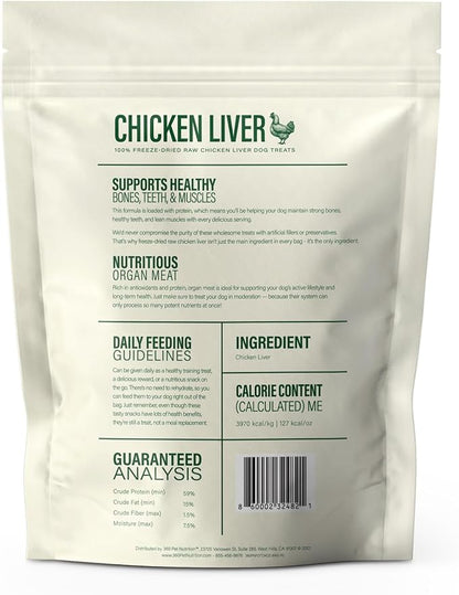 360 Pet Nutrition Freeze-Dried Raw Chicken Liver Dog Treats – Single Ingredient, High Protein, Grain-Free, All-Natural Training Snacks, Made in USA, 4 oz