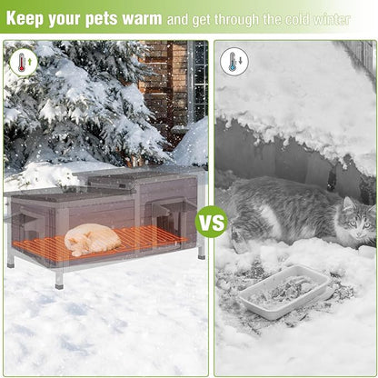 GUTINNEEN Heated Cat House with Insulated Liner Outdoor Cat House with Anti-Bite Cable Weatherproof Cat Shelter with Heater Feral Cat House for Winter