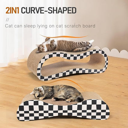 2 in 1 Cat Scratcher Cardboard Lounge Bed, Cat Scratching Post, Durable Board Pads Prevents Furniture Damage,Large,Checkerboard