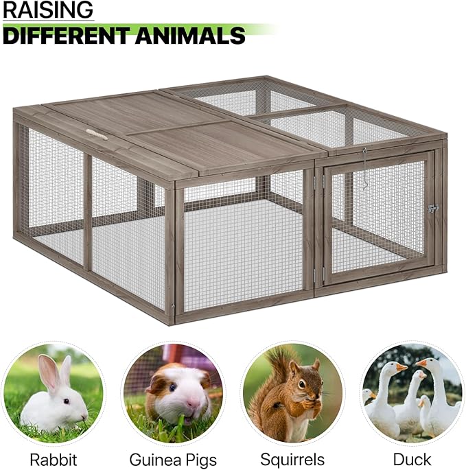 Magshion Foldable Chicken Coop Rabbit Hutch Outdoor, Pet Cage House Wood Small Animal Poultry Cage Run with Openable Roof for Ourdoor Backyard, 45.5 Inch, No Assembly Required (Grey)