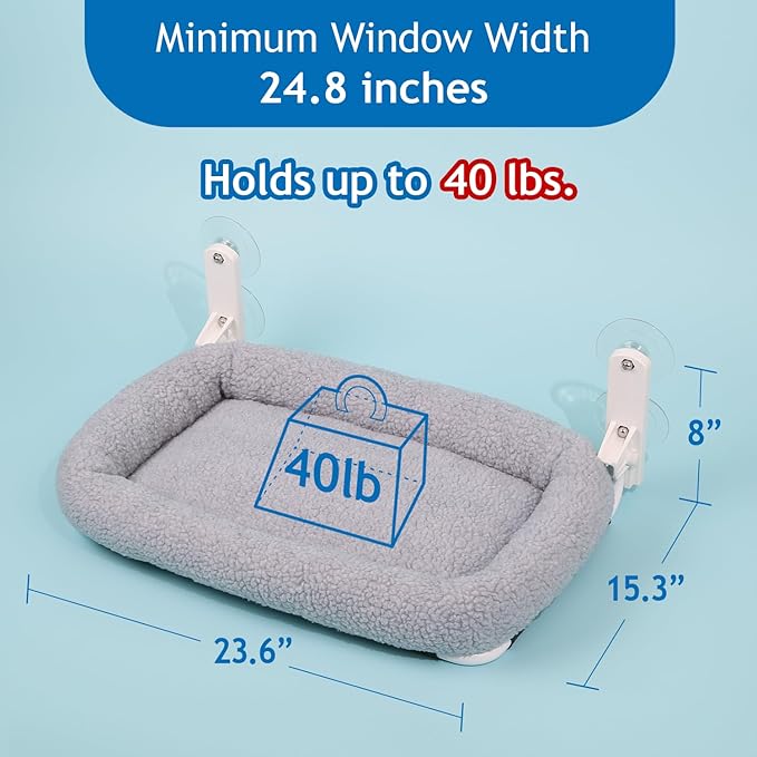 Zakkart Foldable Cat Hammock for Window - Cordless, Embeded Machine Washable Bed, Robust Metal Frame - Cat Window Perch for Large Cats and Kittens (Gray Bolster Bed, Large)