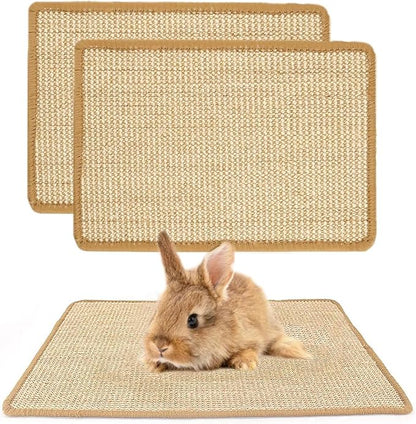 PODOO Bunny Scratch Pads, Sisal Rabbit Scratching Pad, Natural Rabbit Resting Mats for Cages, Forage Grass Mat Indoor Essentials Accessories for Guinea Pig Cat (2Pcs, 23.6 x 15.7 inches)