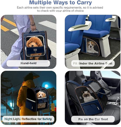 Lekebobor Extra Large Cat Backpack Carrier Expandable Pet Carrier Backpack for Small Dogs Medium Cats Fit Up to 18 Lbs, Dog Backpack Carrier, Foldable Puppy Backpack Carrier for Travel, Hiking,Blue