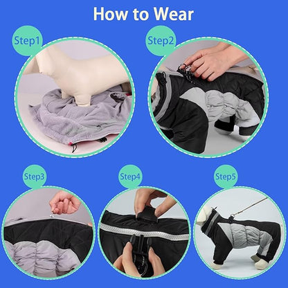 MIGOHI Full Body Dog Coat - Warm Reflective Winter Coat with Harness, Turtleneck Fleece Jacket for Small to Large Dogs - Four-Legged Snowsuit with Zipper