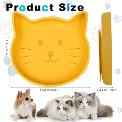 Silicone Dog Bowl Shallow Cat Bowls Set of 3, 7 Inch Wide Whisker Fatigue Flat Puppy Bowls for Small Dogs and Cats, No Spill Less Mess Cat Dog Plates with Suction Cup for Dry and Wet Food