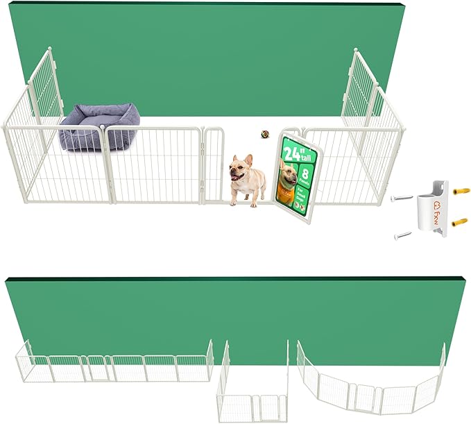 FXW Homeplus Unleashed Indoor Dog Playpen - Stress-Free and Safe Play, Heavy Duty 24 Inch 8 Panels with Fence-to-Wall Anchor (Pack of 4) for Puppy and Small Dogs, White│Patented