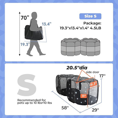 Small Animals Playpen Pop up Small Pet Cage Enclosure Hutch Tent Chick Run Brooder Box Coop Foldable Kennel for Kitten Ferret Puppy Guinea Pig Rabbit Hamster Chinchillas(No Divider, Unified Space)