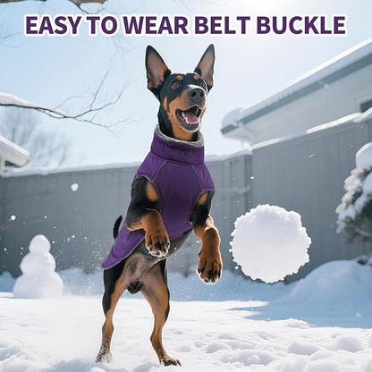 DENTRUN Large Dog Coat - Thick Fleece Lined Reflective Winter Jacket, Snap Closure & Leash Hole, Warm Thick Fleece Lined, Plush Turtleneck Vest for German Shepherd, Purple, XXL
