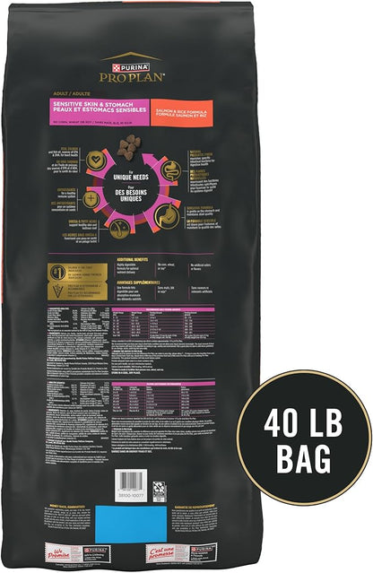 Purina Pro Plan Sensitive Skin and Stomach Dog Food Dry, Adult Salmon & Rice Formula, Digestive Health - 40 lb. Bag