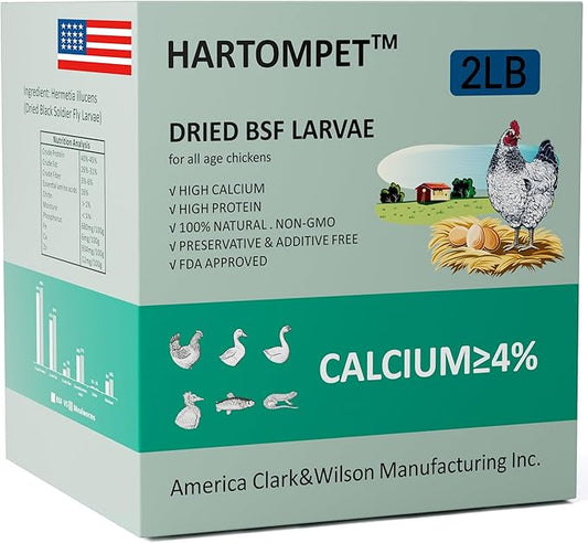 HARTOMPET Better Than Dried Mealworms for Chickens 2 lbs - 85X More Calcium Than Meal Worms - Non-GMO Chicken Feed Additive & Molting Supplement - BSFL Treats for Hens, Ducks, Wild Birds
