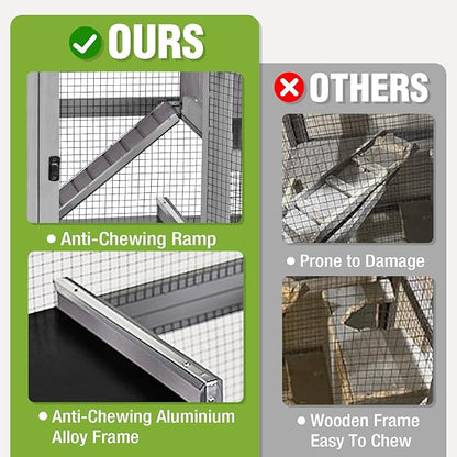 Large Ferret Cage, Chinchilla Cage with 5 Levels, Wooden Guinea Pig Cages with Wheels, Small Animal Cages with Ramp, Hideout, Pull Out Tray, for Rat, Hamster, Hedgehog