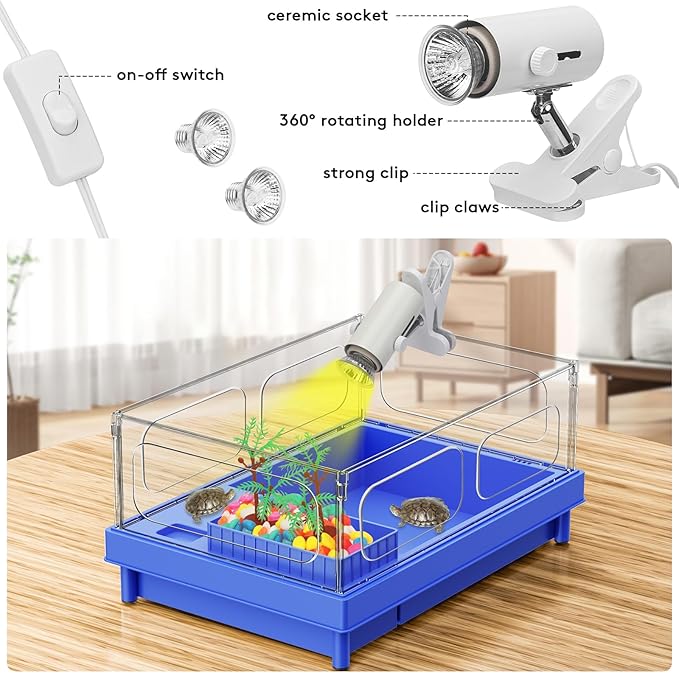 Geegoods Turtle Tank Kit, Blue Small Turtle Tank Starter Kit, Turtle Aquarium with Light, Filter, Colored Rocks, Brush and Small Plant